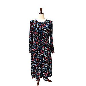 J. Crew Women's Fall Floral Dress Midi Long Sleeve Ruffles Bottom Lined Size 10